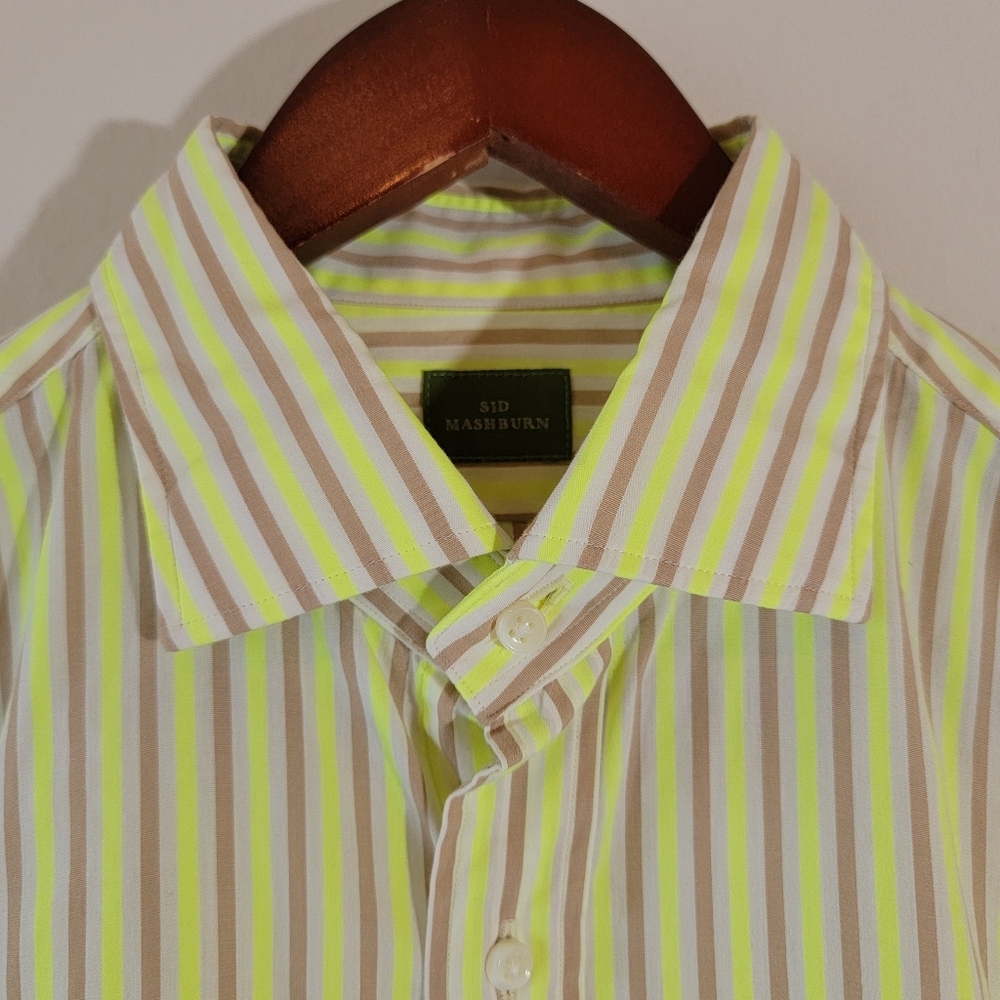 SID MASHBURN Yellow Brown Striped Button-Up Shirt Mens Sz M Quite Luxury Office - Picture 3 of 12